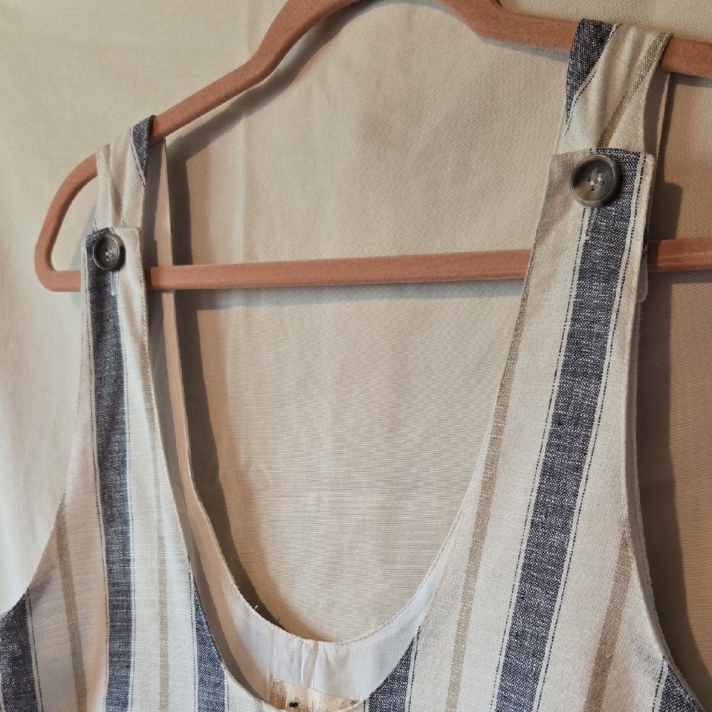 Altar'd State Large Blue & White Striped Dress Adjustable Brown Button Straps - Picture 3 of 11